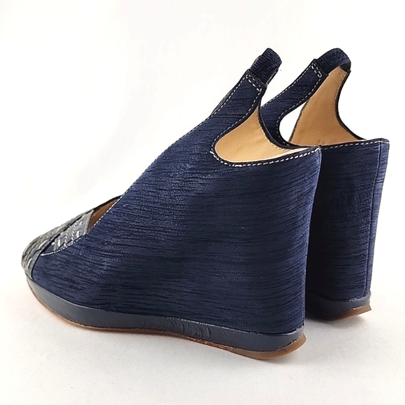 Modern Vintage Diva Wedge Slingback Blue Platform Peep Toe Shoe Sandal Sz 6 - Picture 5 of 16